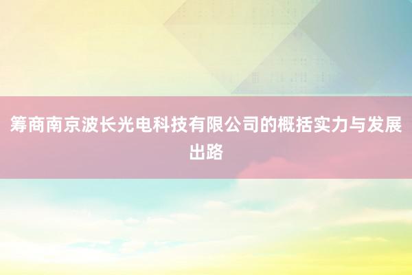 筹商南京波长光电科技有限公司的概括实力与发展出路